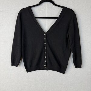 Strenesse By Gabriele Strehle Cashmere Shrunken Vneck Black Button Sweater Sz 6